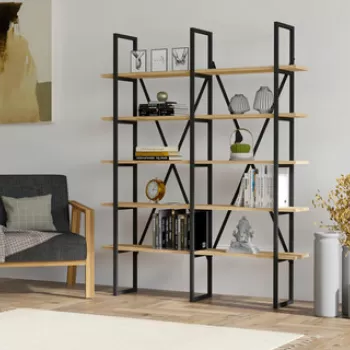 Corp biblioteca, Puqa Design, Heybeliada, 126x160x26 cm, PAL, Safir / Negru imagine