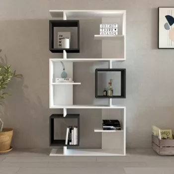 Corp biblioteca, Puqa Design, Icardi, 90x171.9x24.6 cm, PAL, Alb / Antracit imagine