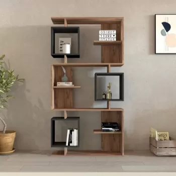 Corp biblioteca, Puqa Design, Icardi, 90x171.9x24.6 cm, PAL, Pin Atlantic / Antracit imagine