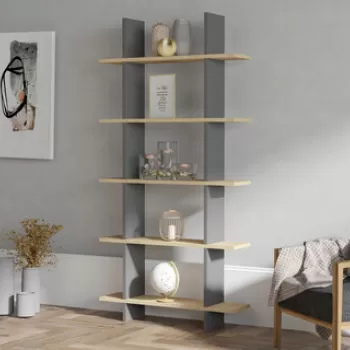 Corp biblioteca, Puqa Design, Lina, 80x160x19.6 cm, PAL, Safir / Antracit imagine