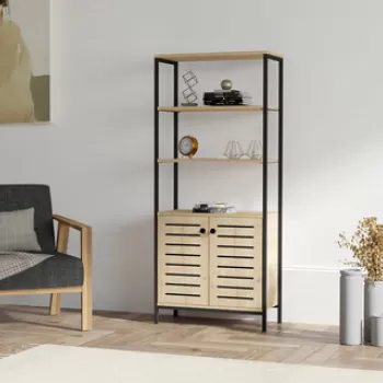 Corp biblioteca, Puqa Design, Metela, 70x162.2x34 cm, PAL, Safir / Negru imagine