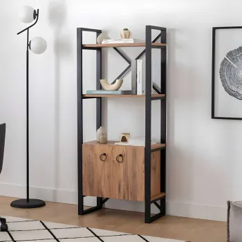 Corp biblioteca, Puqa Design, Milano, 64x160x32 cm, PAL, Pin Atlantic / Negru imagine