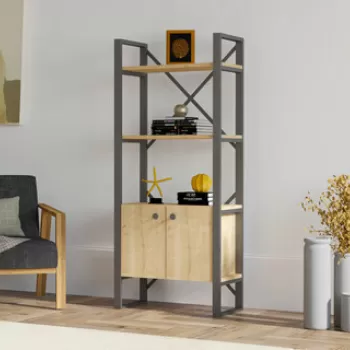 Corp biblioteca, Puqa Design, Milano, 64x160x32 cm, PAL, Safir / Negru imagine