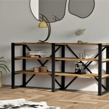 Corp biblioteca, Puqa Design, Milas, 133.2x65x32.1 cm, PAL, Nuc / Negru imagine