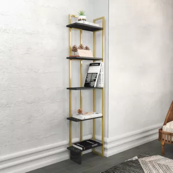 Corp biblioteca, Retricy, Alice, 45.2x21.6x180 cm, PAL, Negru / Auriu imagine