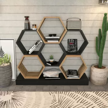 Corp biblioteca, Retricy, Cicek, 120x29.5x109 cm, PAL, Negru / Stejar imagine