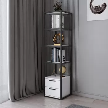 Corp biblioteca, Retricy, Robbins, 39x39x160 cm, PAL, Alb negru imagine