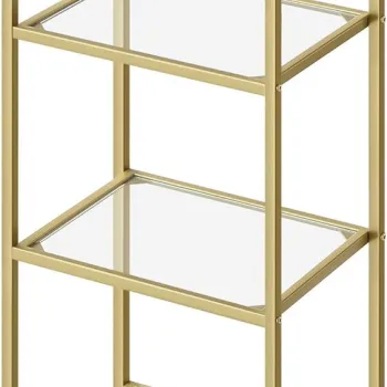 Corp biblioteca, Vasagle, 40x30x95 cm, max 40 kg, otel/sticla temperata, auriu imagine