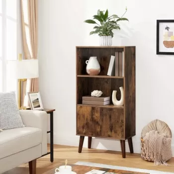 Corp biblioteca Vasagle, 60 x 30 x 120 cm, PAL, picioare din lemn masiv, maro rustic imagine