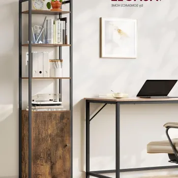 Corp biblioteca, Vasagle, Industrial Tall, 40x24x159.5 cm, otel/PAL, maro/negru imagine