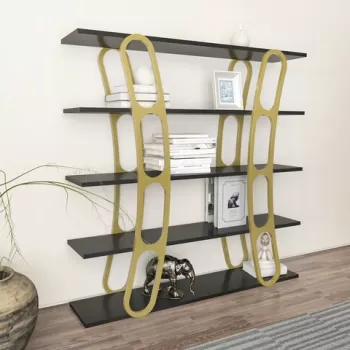 Corp biblioteca, Zena Home, Adar, 120x120x25 cm, PAL, Negru / Auriu imagine