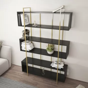 Corp biblioteca, Zena Home, Bruti, 120x180x29.6 cm, PAL, Antracit / Aur imagine