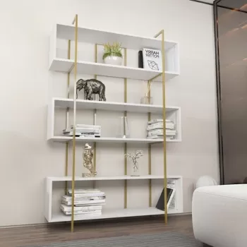 Corp biblioteca, Zena Home, Bruti, 120x180x29.6 cm, PAL, Aur alb imagine