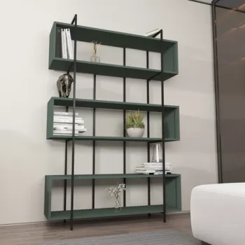Corp biblioteca, Zena Home, Bruti, 120x180x29.6 cm, PAL, Verde/Negru imagine