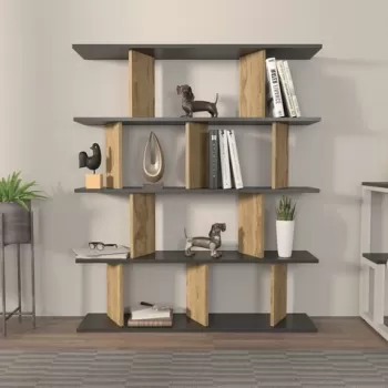 Corp biblioteca, Zena Home, Grace, 120x141x24.6 cm, PAL, Negru / Stejar imagine