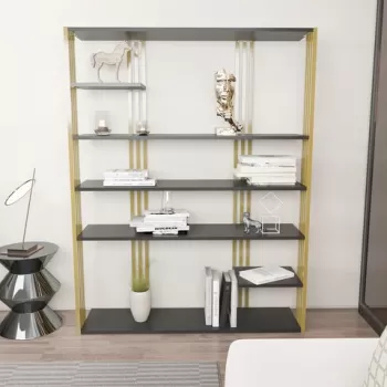 Corp biblioteca, Zena Home, Jenny, 120x160x29.6 cm, PAL, Antracit / Aur imagine