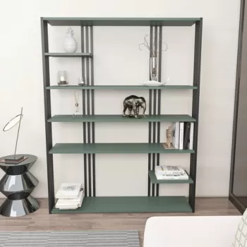 Corp biblioteca, Zena Home, Jenny, 120x160x29.6 cm, PAL, Verde/Negru imagine