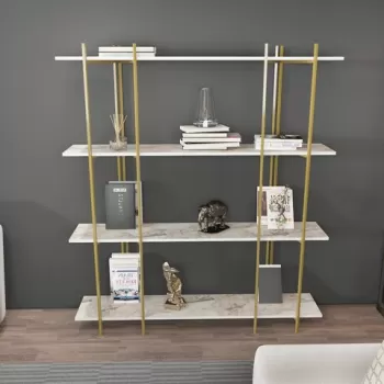 Corp biblioteca, Zena Home, Moss, 160x180x29.6 cm, PAL, Aur alb imagine