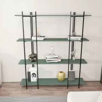 Corp biblioteca, Zena Home, Moss, 160x180x29.6 cm, PAL, Verde/Negru imagine