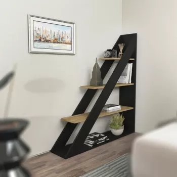 Corp biblioteca, Zena Home, Pisagor, 120x131.8x25 cm, PAL, Negru / Stejar imagine