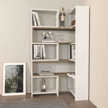 Corp biblioteca, Zena Home, Poyraz, 163.5x150x22 cm, PAL, Alb / Nuc imagine
