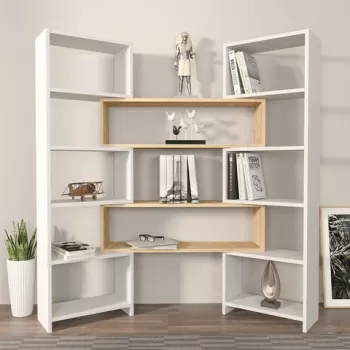 Corp biblioteca, Zena Home, Poyraz, 163.5x150x22 cm, PAL, Stejar alb imagine