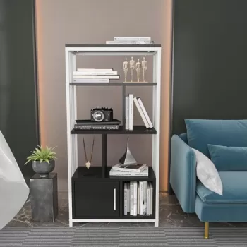 Corp biblioteca, Zena Home, Valero, 60x120x29.6 cm, PAL, Alb negru imagine