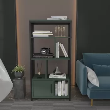 Corp biblioteca, Zena Home, Valero, 60x120x29.6 cm, PAL, Negru/Verde imagine