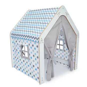Cort de joaca pentru copii, Hanah Home, Wooden Tent, 95x114x90 cm, Alb/Albastru imagine