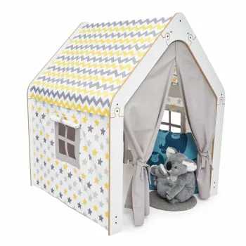 Cort de joaca pentru copii, Hanah Home, Wooden Tent, 95x114x90 cm, Alb / Galben imagine