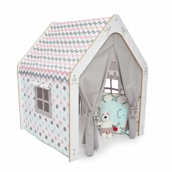 Cort de joaca pentru copii, Hanah Home, Wooden Tent, 95x114x90 cm, Alb/Roz imagine