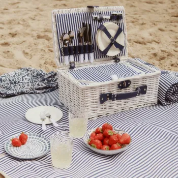 Cos de picnic 4 persoane Orlando, Homla, 46x30x20 cm, cu patura de picnic 130x150 cm, alb imagine