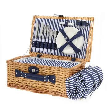 Cos de picnic 4 persoane Orlando, Homla, 46x30x20 cm, cu patura de picnic 130x150 cm, natural imagine