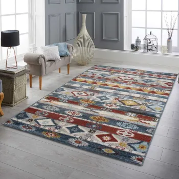 Covor (120 x 170), FE340, 120x170 cm, Crem / Albastru imagine
