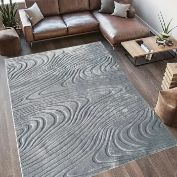 Covor 3D cu model in relief, Wave, Heinner, 160x230 cm, poliester, gri imagine