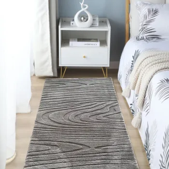 Covor 3D cu model in relief, Wave, Heinner, 80x150 cm, poliester, gri imagine