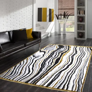 Covor (80 x 150), HE246, 80x150 cm, Alb / Negru / Gri / Auriu imagine