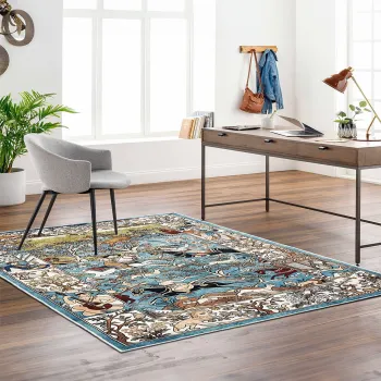 Covor (80 x 200), Kece-Fr13, 80x200 cm, Albastru imagine