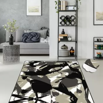 Covor, Abstract Black 80X140 , 50% TESTURA DE catifea/ 50% POLIESTER, Negru / nurca / bej imagine