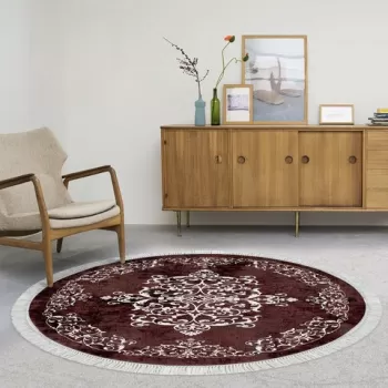 Covor, ALN400616BR18, 180x180 cm, Poliester, Rosu Claret / Crem imagine