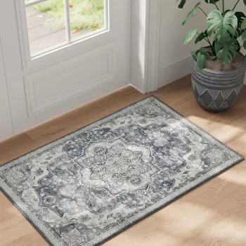 Covor antiderapant Songmics Vintage, 61x92 cm, lavabil la masina, poliester, gri dove imagine