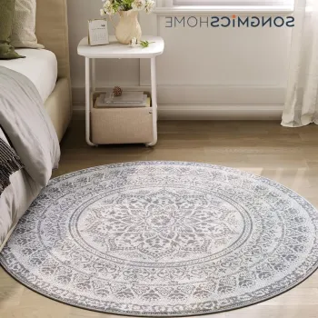 Covor antiderapant Vasagle Boho, D120 cm, lavabil la masina, poliester, gri dove imagine
