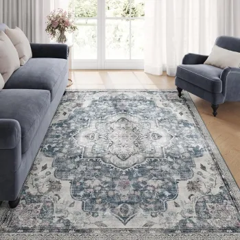 Covor antiderapant Vasagle Vintage, 160x230 cm, lavabil la masina, poliester, gri dove imagine