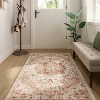 Covor antiderapant Vasagle Vintage, 80x150 cm, lavabil la masina, poliester, cappuccino imagine