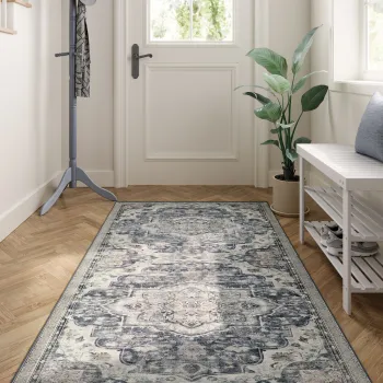 Covor antiderapant Vasagle Vintage, 80x150 cm, lavabil la masina, poliester, gri dove imagine