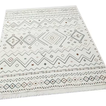 Covor, Ar 05, 120x180 cm, Bumbac, Bej / Albastru / Nurca imagine