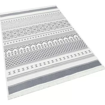 Covor, Ar 07, 80x300 cm, Bumbac, Gri/Alb imagine