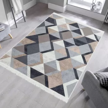 Covor, Ar 10, 120x180 cm, Bumbac, Bej / Negru / Alb imagine