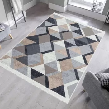 Covor, Ar 10, 80x150 cm, Bumbac, Bej / Negru / Alb imagine