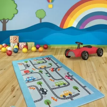 Covor, Baby Cars , 140x190 cm, Catifea, Multicolor imagine